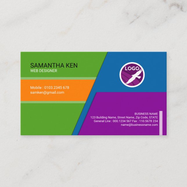 Zany Dazzling Colours Web Designer Business Card (Front)