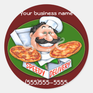 Zany Italian chef speedy pizza delivery Classic Round Sticker
