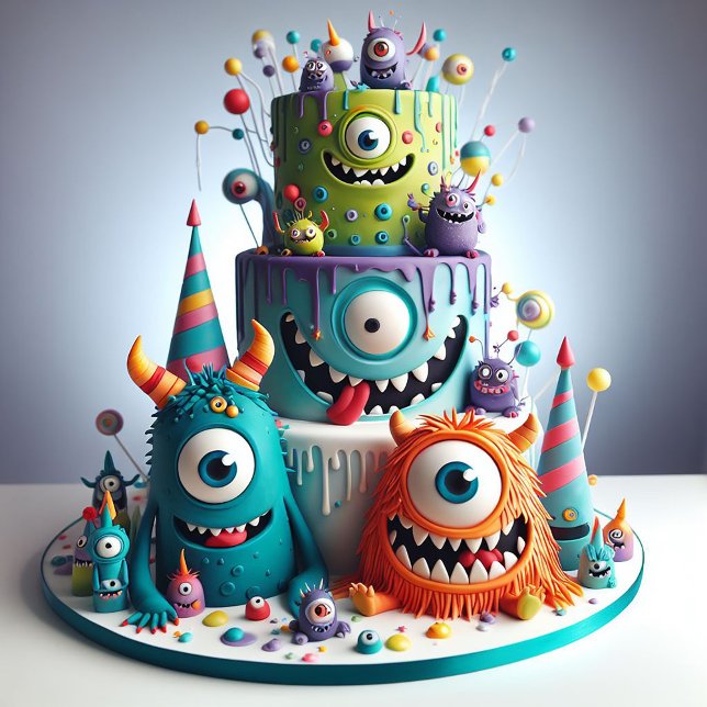 ZANY ONE EYED MONSTERS THEME KIDS BIRTHDAY CAKE CARD (Creator Uploaded)