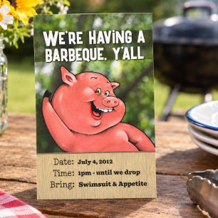 Zany pig roast summer barbecue custom invites