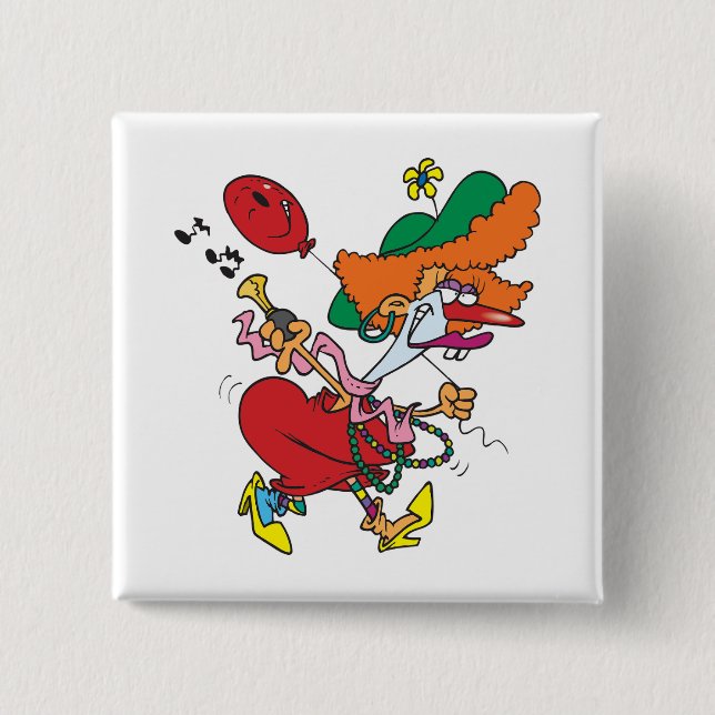 Zany Woman Running Clown 2 Inch Square Button (Front)