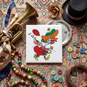 Zany Woman Running Clown 2 Inch Square Button