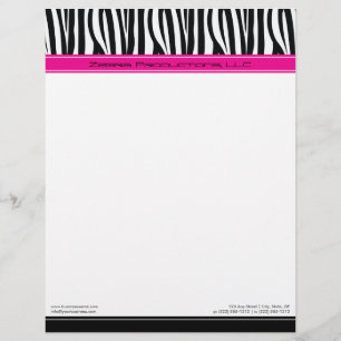 Zany Zebra Hot Pink Customized Designer Letterhead