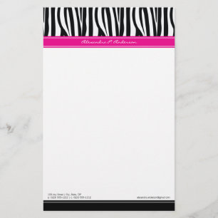 Zany Zebra Hot Pink Customized Designer Stationery