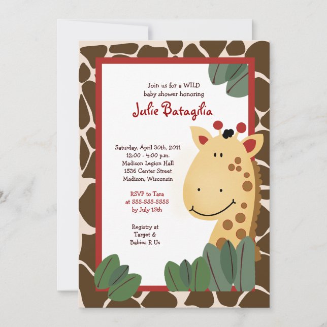 ZANZIBAR GIRAFFE PRINT 5x7 Baby Shower Invitation (Front)