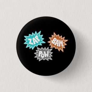 ZAP BAM POW Comic Sound FX - Orange 1 Inch Round Button