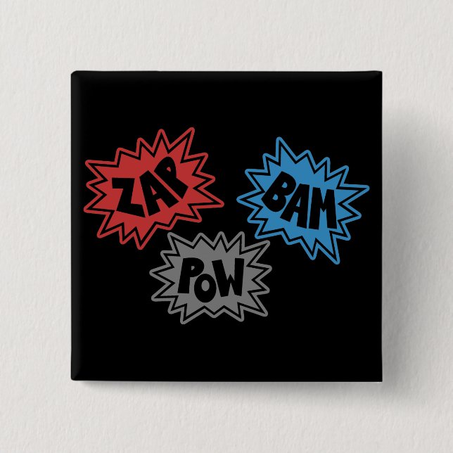 ZAP BAM POW Comic Sound FX - Original 2 Inch Square Button (Front)