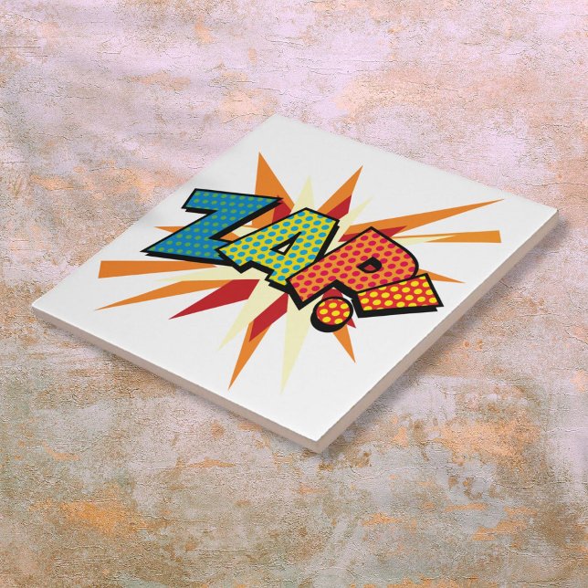 ZAP Fun Retro Comic Book Pop Art Tile (ZAP Fun Retro Comic Book Pop Art Ceramic Tile)
