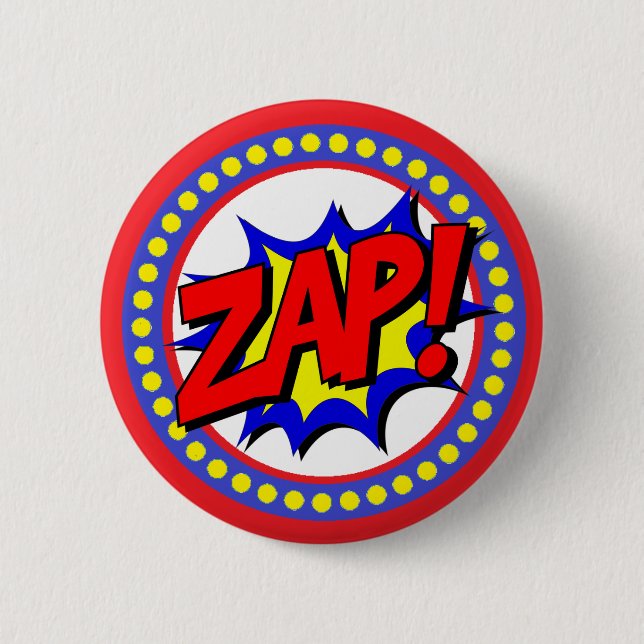 Zap Superhero Cartoon Button (Front)