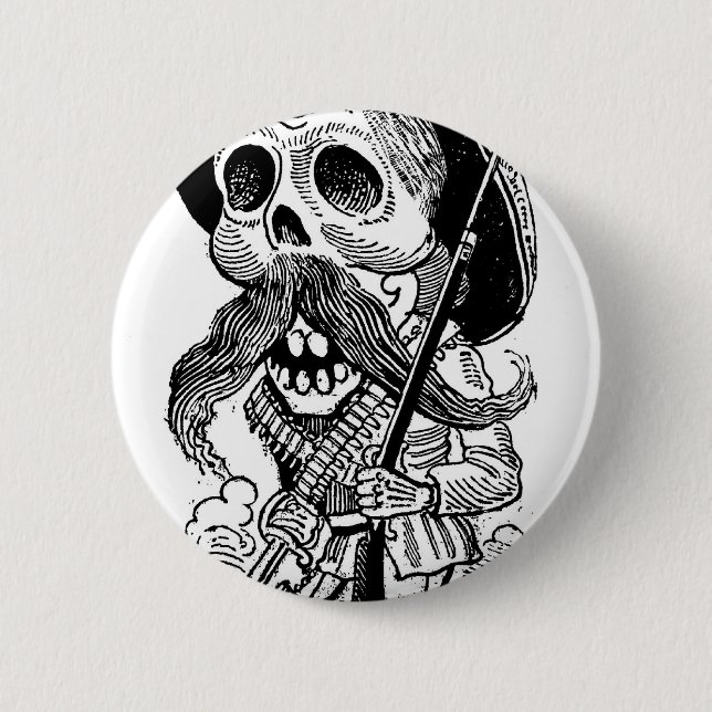 Zapatista  Calavera. c. early 1900's. Mexico. 2 Inch Round Button (Front)
