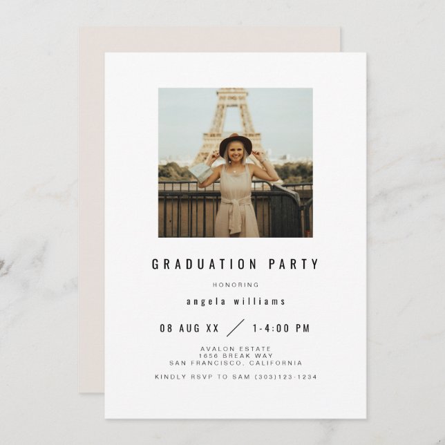 ZARA Modern Graduation Invitation avec photo (Devant / Derrière)
