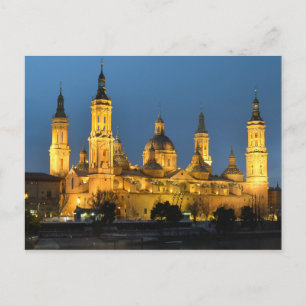 Zaragoza Basilica at Night Postcard