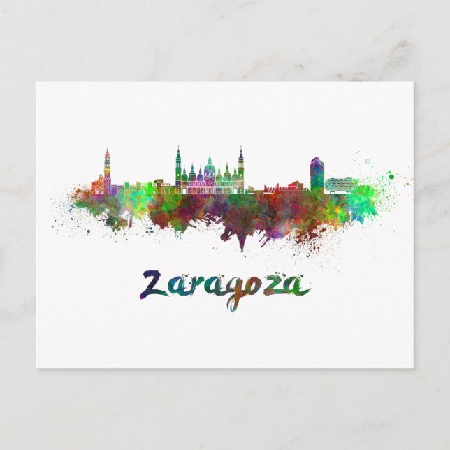 Zaragoza skyline in watercolor postcard (Front)