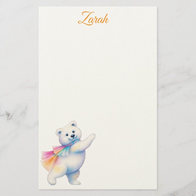 Zarah the Dancing Polar Bear | Personalized Stationery (Front)