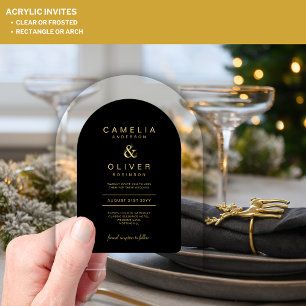 Zazzle Acrylic Wedding Chic Black Gold Text Arch Acrylic Invitations