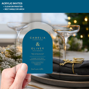 Zazzle Acrylic Wedding Chic Teal Blue Text Arch Invitations