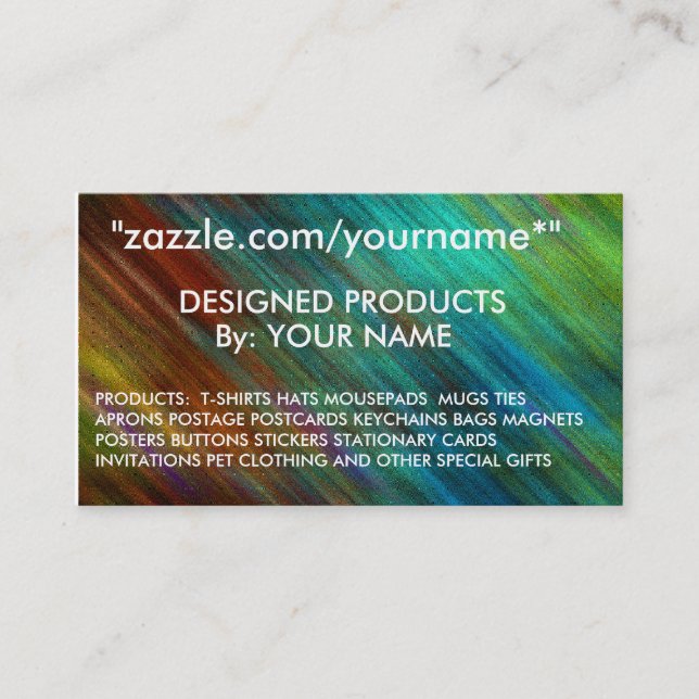 ZAZZLE BUSINESS CARD- zazzle.com/yoourname*" Card (Front)