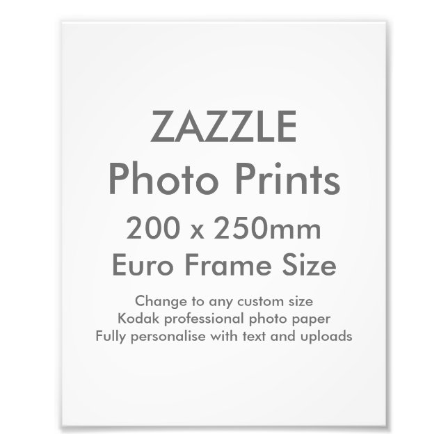 Zazzle Custom 200x 250mm Photo Print UK Frame Size (Front)