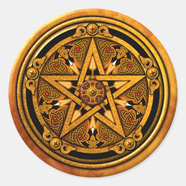 Zazzle - Masculine Gold Pentacle-noback Classic Round Sticker (Front)