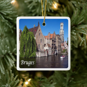zBE052 BRUGES canal, Belgium, Ceramic Ornament