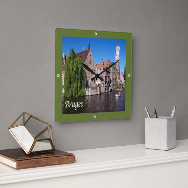 zBE052 BRUGES canal, Belgium, Square Wall Clock (Office)