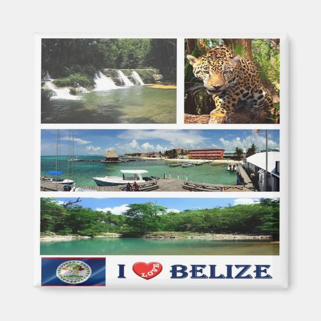 zBZ004 BELIZE I Love, Mosaic, America, Fridge Magnet (Front)