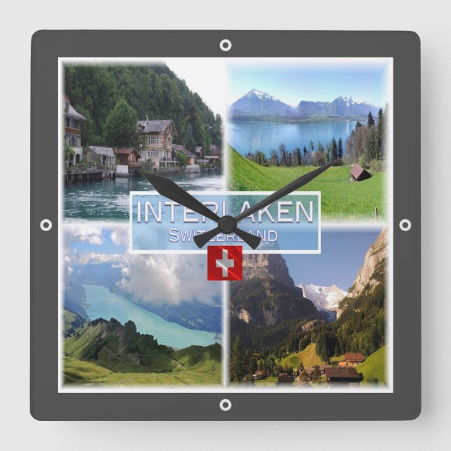 zCH051 INTERLAKEN Lake Thun Thunerse Swiss, Square Wall Clock (Front)