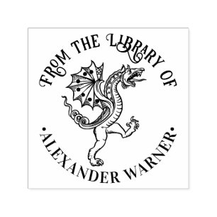 ZChinese Dragon Loong #5 Round Library Book Name Self-inking Stamp