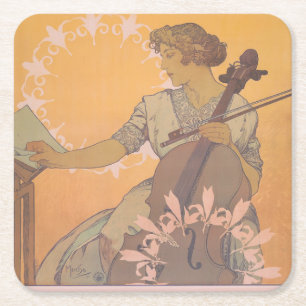 Zdenka Cerny poster by Alphonse Mucha Square Paper Coaster