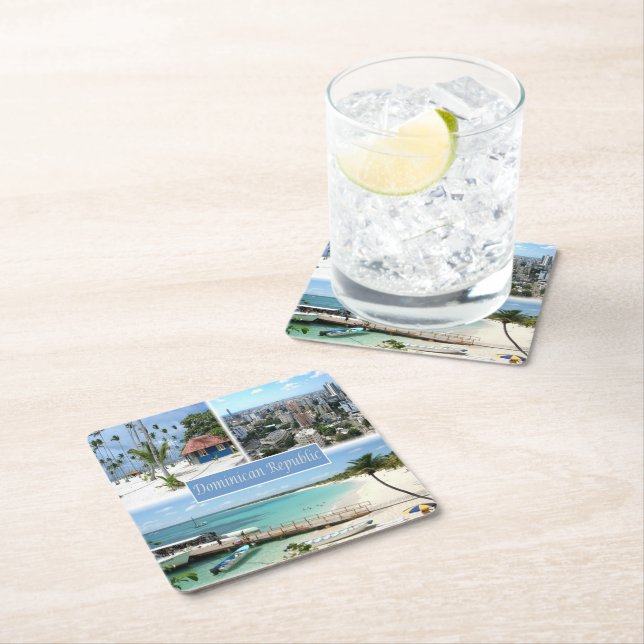 zDO005  DOMINICAN REPUBLIC, Mosaic, America, Square Paper Coaster (Insitu)