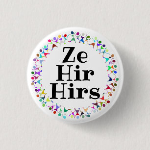 Ze Hir Hirs Pronouns in Human Figures Circle 1 Inch Round Button