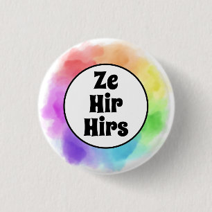 Ze Hir Hirs Pronouns in Watercolor Circle 1 Inch Round Button