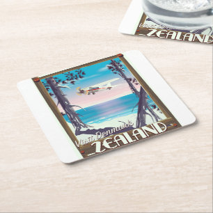 Zealand Denmark travel poster Square Paper Coaster