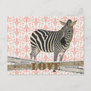 Zeb Gold & Pink Love Damask Postcard