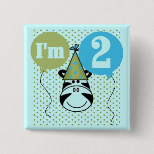 Zebra 2nd Birthday T-shirts and Gifts 2 Inch Square Button
