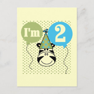 Zebra 2nd Birthday T-shirts and Gifts Postcard