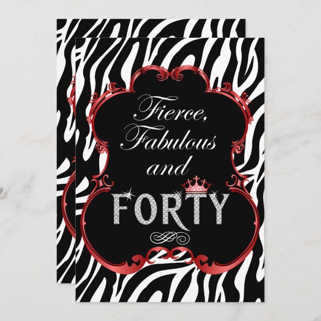 Zebra 40 and Fabulous Bling Birthday Invitation (Front/Back)