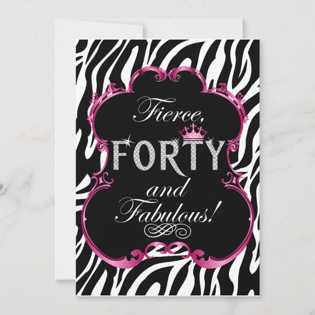 Zebra 40 et Fabulous Bling Anniversday Invitation (Devant)