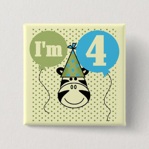 Zebra 4th Birthday T-shirts and Gifts 2 Inch Square Button