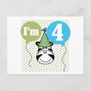 Zebra 4th Birthday T-shirts and Gifts Postcard