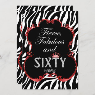 Zebra 60 and Fabulous Bling Birthday Invitation