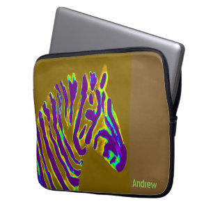 Zebra Abstract Art Purple Gold Personalized Laptop Sleeve