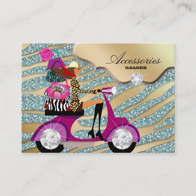 Zebra Accessories Purse Jewellery Gold Teal Business Card (Front)
