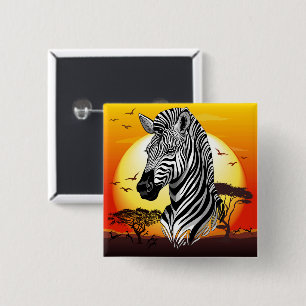 Zebra African Savanna Wild Animal 2 Inch Square Button