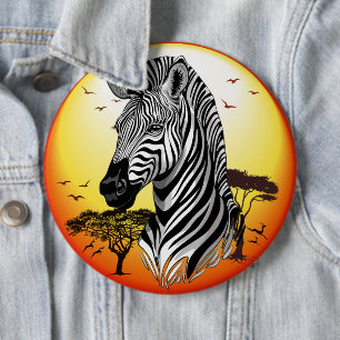 Zebra African Savanna Wild Animal 6 Inch Round Button