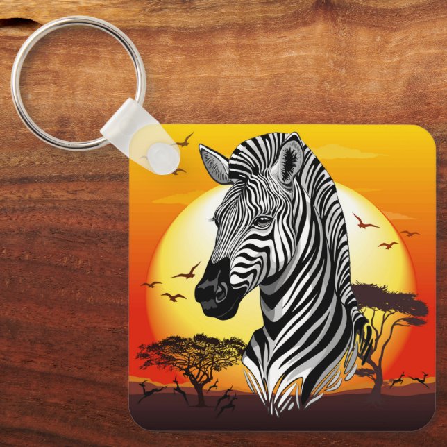 Zebra African Savanna Wild Animal Keychain (Front)