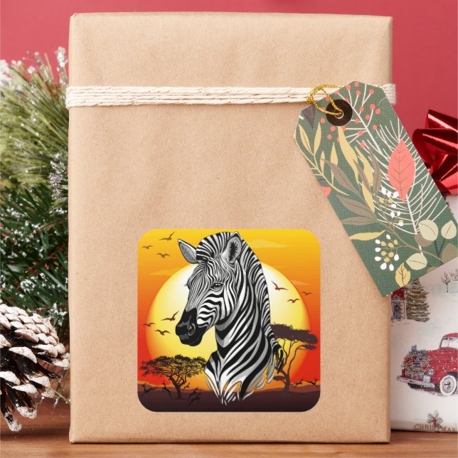 Zebra African Savanna Wild Animal Square Sticker (Holiday)