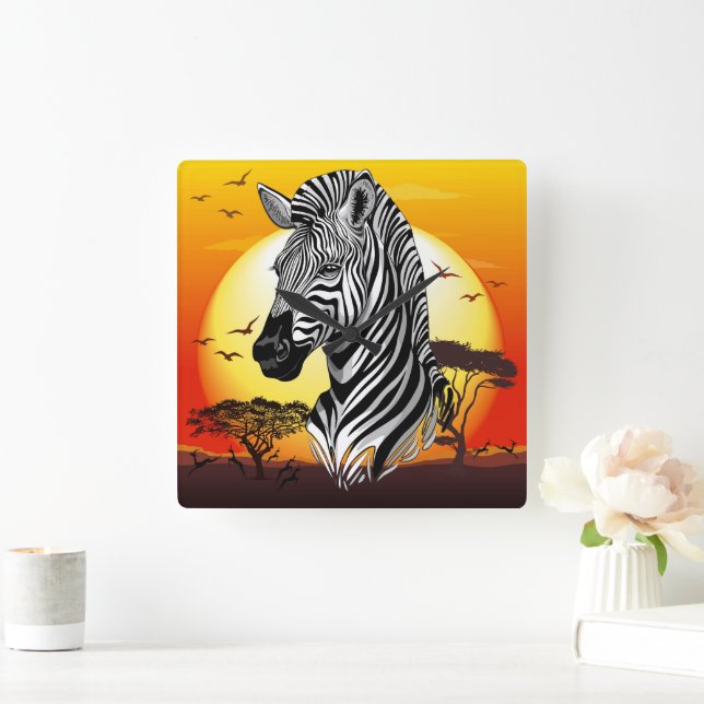 Zebra African Savanna Wild Animal Square Wall Clock (Home)