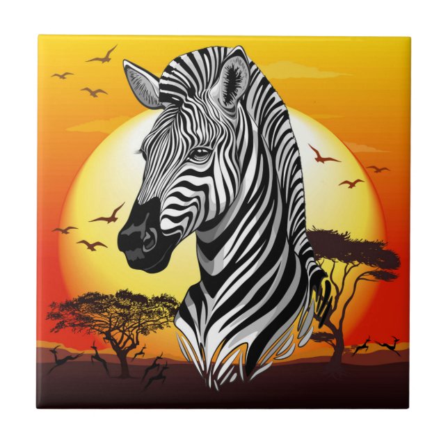 Zebra African Savanna Wild Animal Tile (Front)
