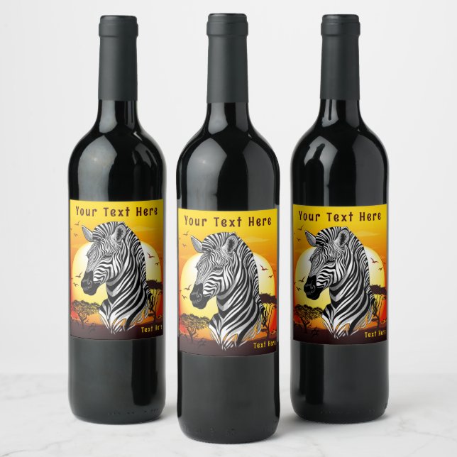 Zebra African Savanna Wild Animal Wine Label (Bottles)